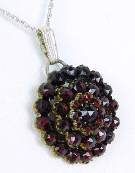 Antique Bohemian Garnet Pendant & Sterling Chain
