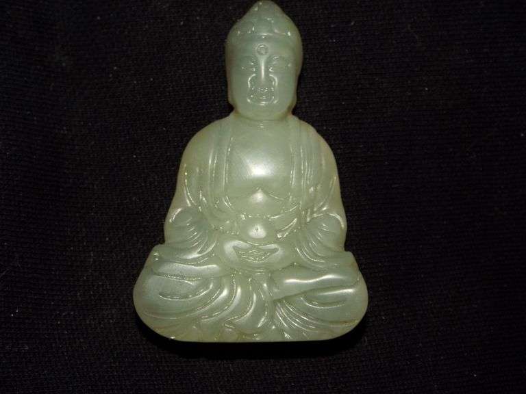 Solid JADE BUDDHA Antique Green Jade Hand Carved