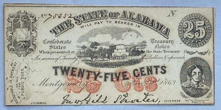 25 Cent Jan 1 1863 State of Alabama Uncirculated Note