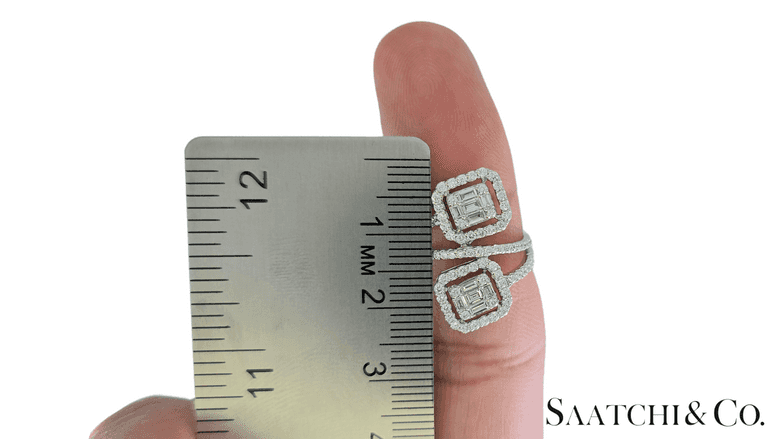 18K (750) White Gold - Illusion Emerald Cut Shape - Natural Diamond VVS-VS: Ring