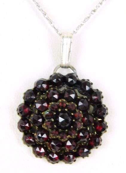 Antique Bohemian Garnet Pendant & Sterling Chain