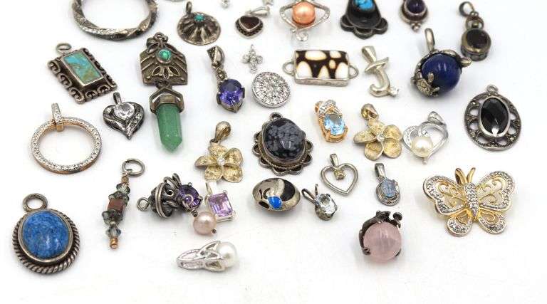 Group lot of Vintage 925 sterling silver gemstone pendants