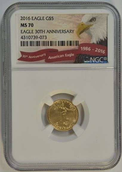 Flawless 2016 NGC MS70 graded $5 Gold Eagle. Special 30th Anniversary Issue