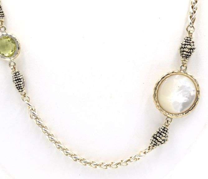 925 Sterling silver mother of pearl and citrine necklace