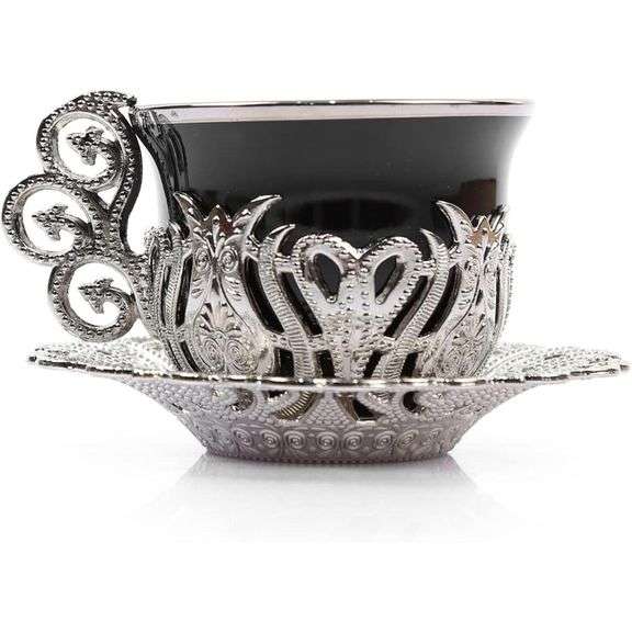 12Pc Greek Arabic Coffee Espresso Cup Saucer Porcelain Set