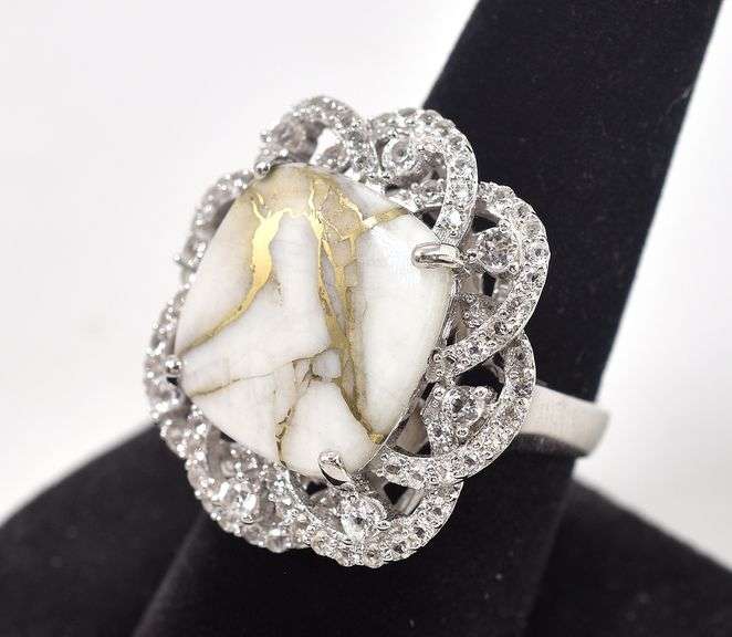 Adorable Sterling Silver Golden Quarts and Sapphire Gemstone Ring