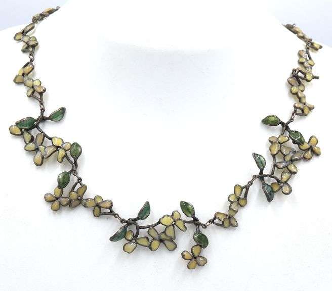 Vintage 925 sterling silver Enamel flower style link necklace