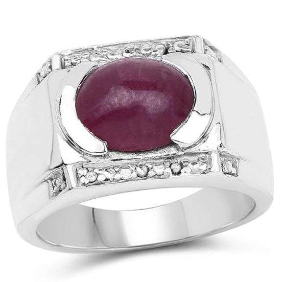 Genuine Ruby and White Topaz Brass Ring