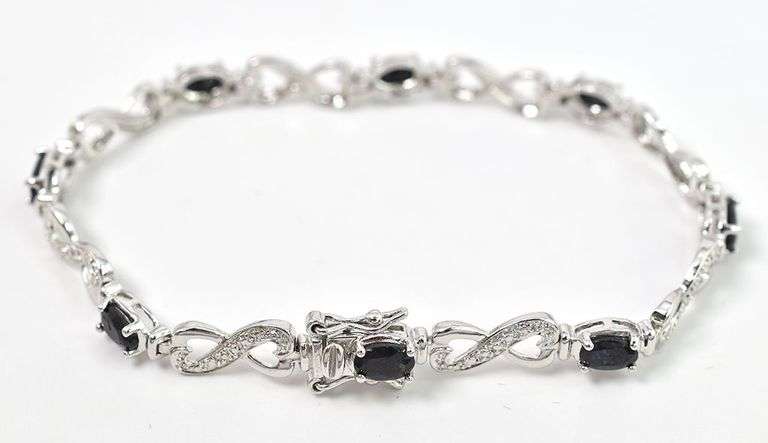 Blue Sapphire and Diamond Infinity Heart Bracelet in Sterling Silver