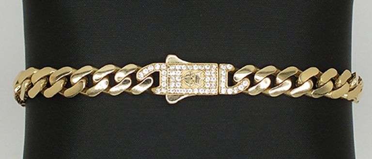 Beautiful 14k Hollow Gold and Cubic Zirconia Religious Bracelet