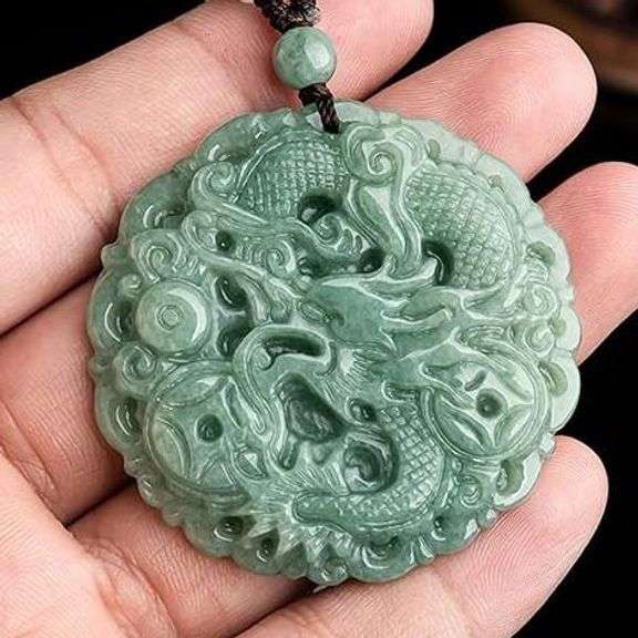 Genuine Grade A Ice Jadeite Dragon Pendant Necklace.