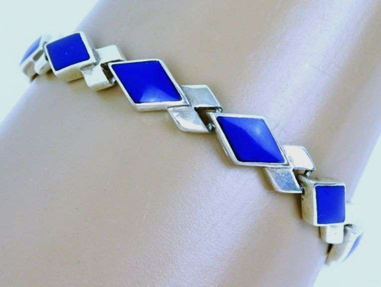 Vintage Sterling Lapis Bracelet, 8 Inches
