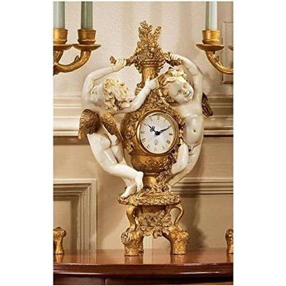 The Cherub's Harvest Mantel Clock 16 Inch Gold and Ivory