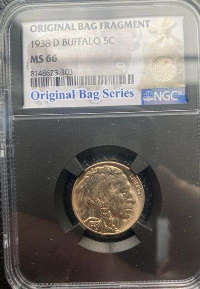 1938 D Buffalo NGC MS 66 With Original Bag Fragment