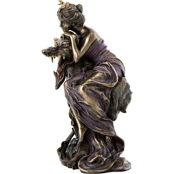 Art Nouveau Beauty Alphonse Mucha Inspired Lady and Beast Sculpture