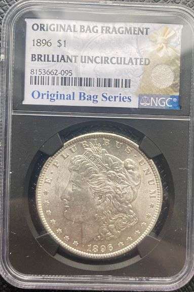 1896 NGC Brilliant Uncirculated Morgan $ With Original Bag Fragment.