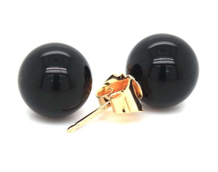 14kt Yellow gold 8-8.5mm black onyx stud earrings