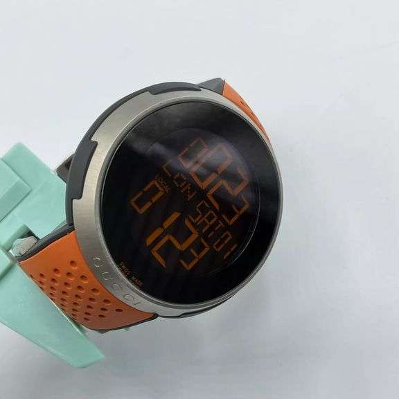 Gucci I-Gucci Sport Digital Mens Watch 49mm Stainless Steel Orange Band 114.1