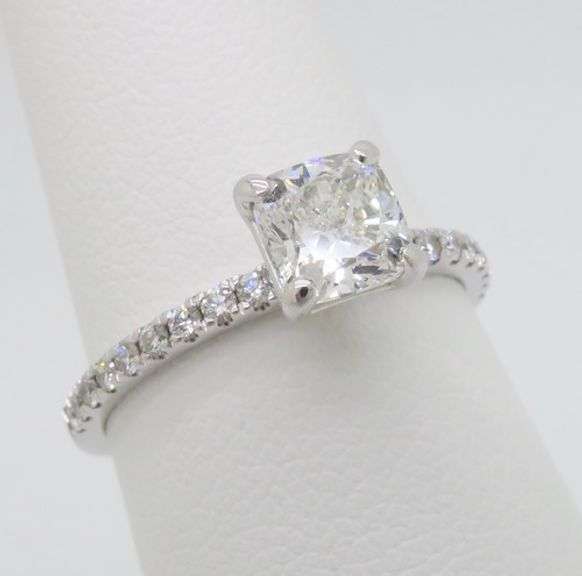 GIA Certified 1.36CTW Earth Mined Cushion Cut Diamond Engagement Ring