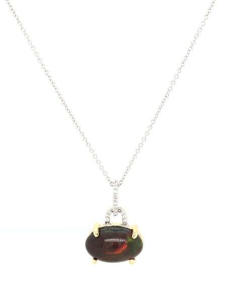 14kt White gold 3.74ct Black opal and diamond pendant on chain