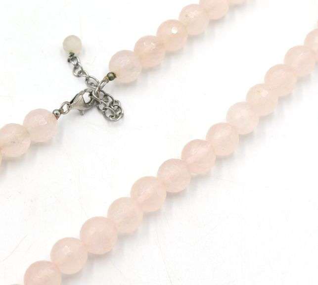 Set of Rose quartz necklace, bracelet and dangle earrings