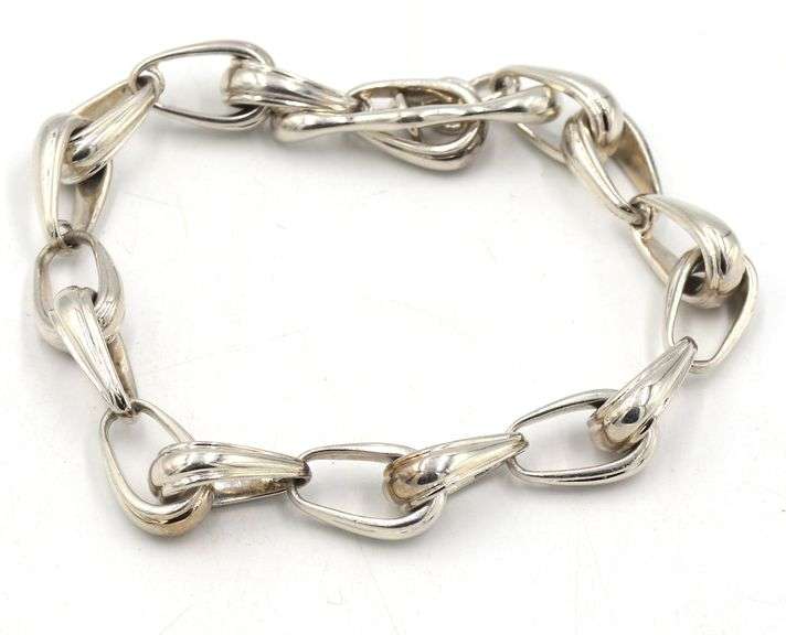 Vintage 925 sterling silver oval link bracelet with toggle clasp