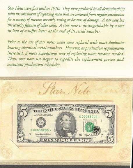 $5 1993 FRN 5 digit star note in original BEP holder