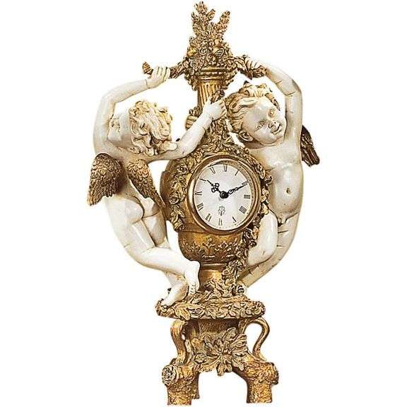 The Cherub's Harvest Mantel Clock 16 Inch Gold and Ivory