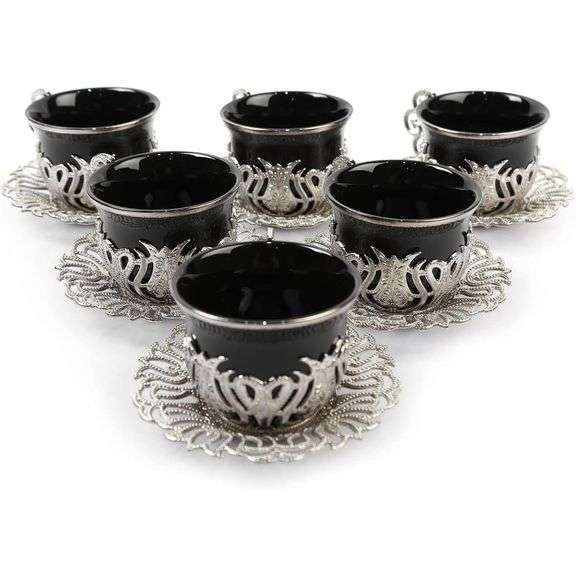 12Pc Greek Arabic Coffee Espresso Cup Saucer Porcelain Set