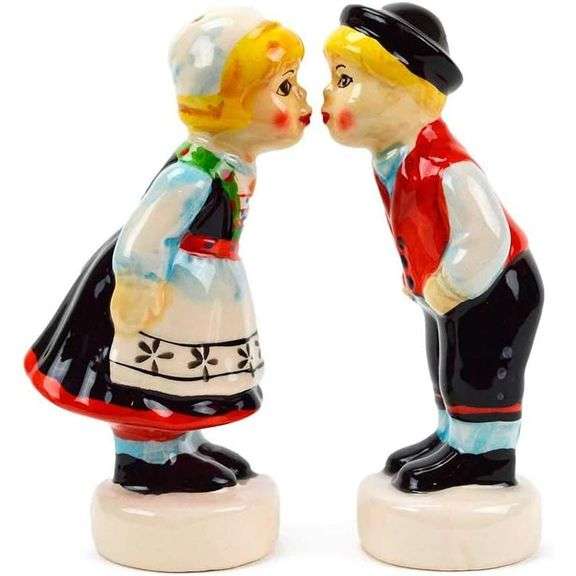 Norwegian Kissing Couple Ceramic Salt and Pepper Shakers Collectible Set
