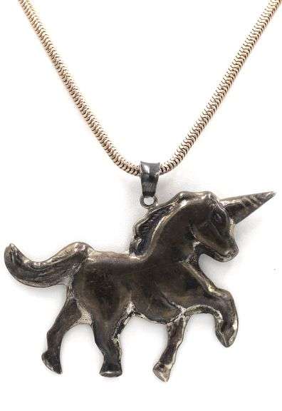 Vintage 925 sterling silver Unicorn pendant on Italian chain necklace