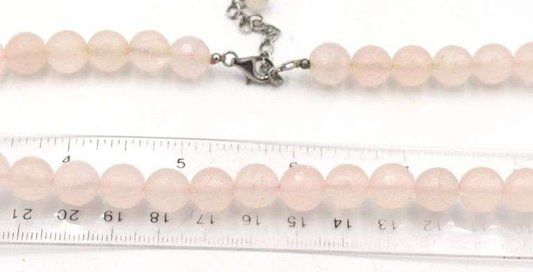 Set of Rose quartz necklace, bracelet and dangle earrings