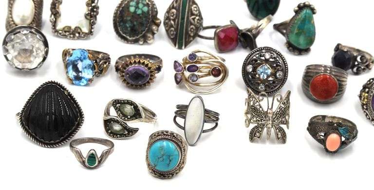 Group lot of 23 vintage 925 sterling silver rings