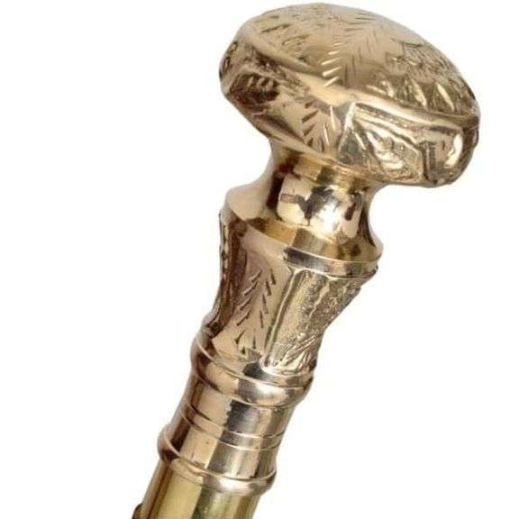 Vintage Brass Victorian Knob Handle Walking Cane