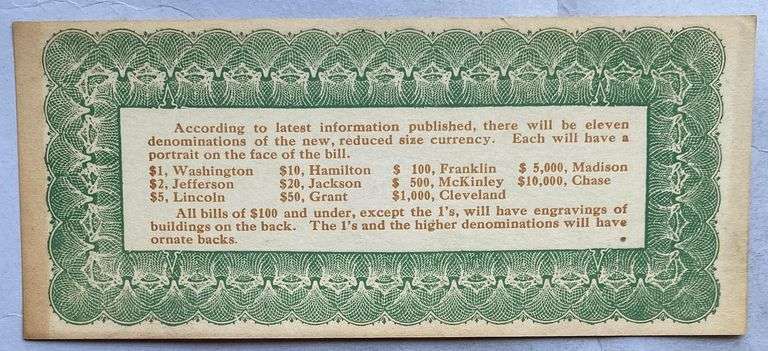 1928 Sample Small Size Currency Guide