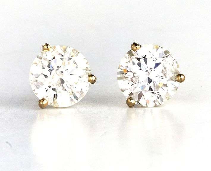 3.30ctw Round Diamond Solitaire Stud Earrings in 14K