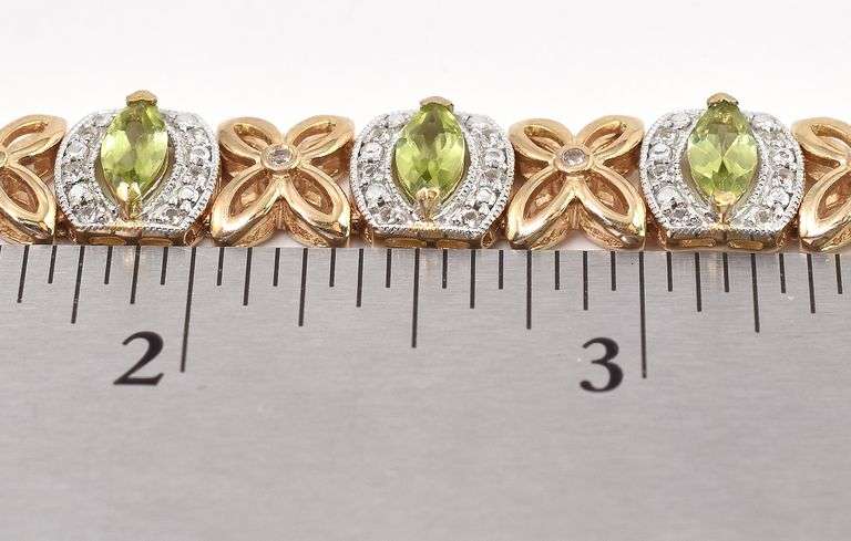 Precious 5.25CTW Marquise Cut Peridot & Topaz Gemstone Bracelet in 14K Yellow Gold Over Sterling Sil
