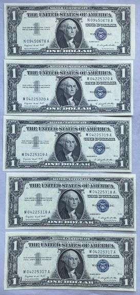 5 Nice Fresh Clean Choice Uncirculated 1957A $1 Silver Certificates