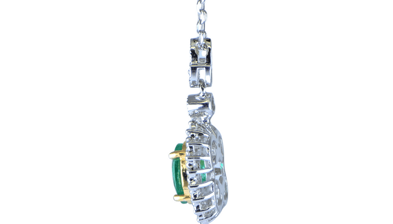 18K (750) White Gold -Natural Diamond & Columbian Emerald, Pendant & 18K Chain
