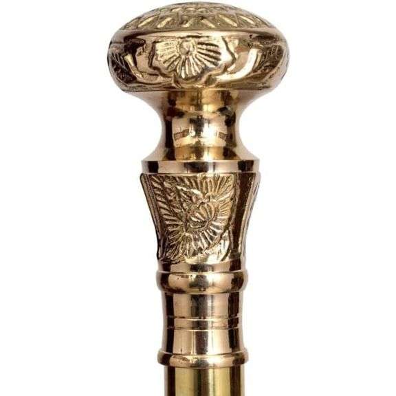 Vintage Brass Victorian Knob Handle Walking Cane
