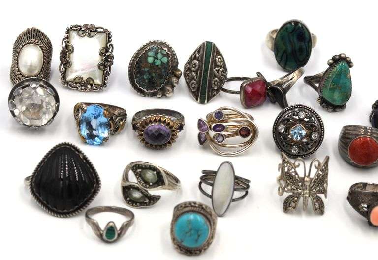 Group lot of 23 vintage 925 sterling silver rings