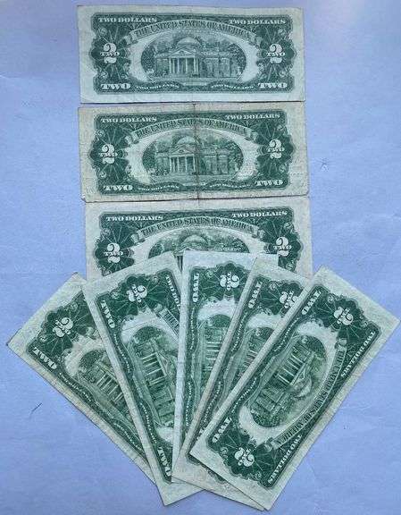 8 Various 1953 Series $2 Red Seal US Notes