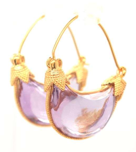 14kt Yellow gold Amethyst earrings with Micro beading