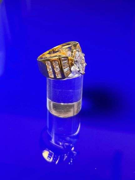 Ladies Sparklin14 Kt Tri-Layered Yellow Gold Plated Rare 3.35 Ct Marquis Cut Lab Simulated Diamond R