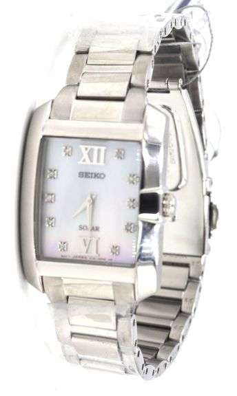 Seiko Solar MOP diamond dial trank watch