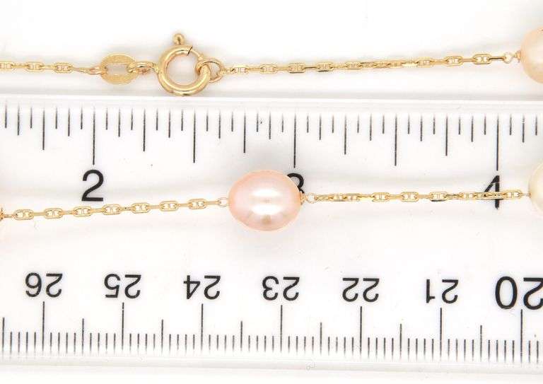 14kt Yellow gold 7.5-8mm Pearl station necklace