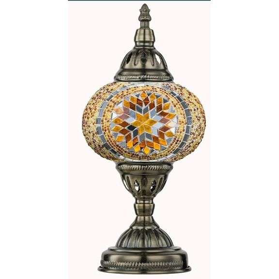 Turkish Globe Lamp Tiffany Style Glass with Bronze Base