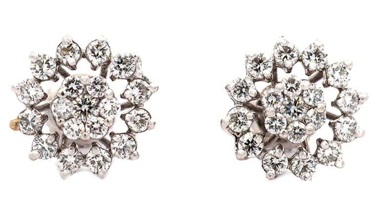 1.30ctw Diamond Cluster Frame Stud Earrings in 14K
