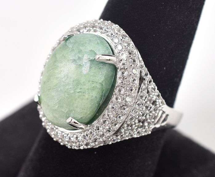 Stunning Massive 10.00CTS Oval Shaped Cabochon-Cut Natural ed  Emerald & Sapphire Ring in Sterling S