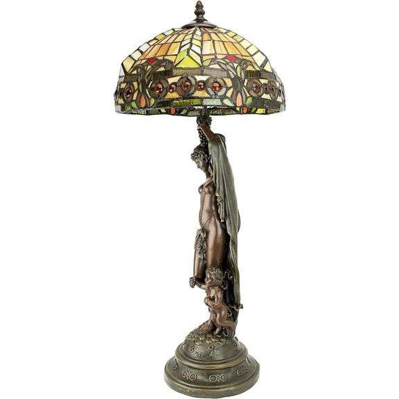 Lucina of Light Stained Glass Lamp with Verdigris Bronze Finish